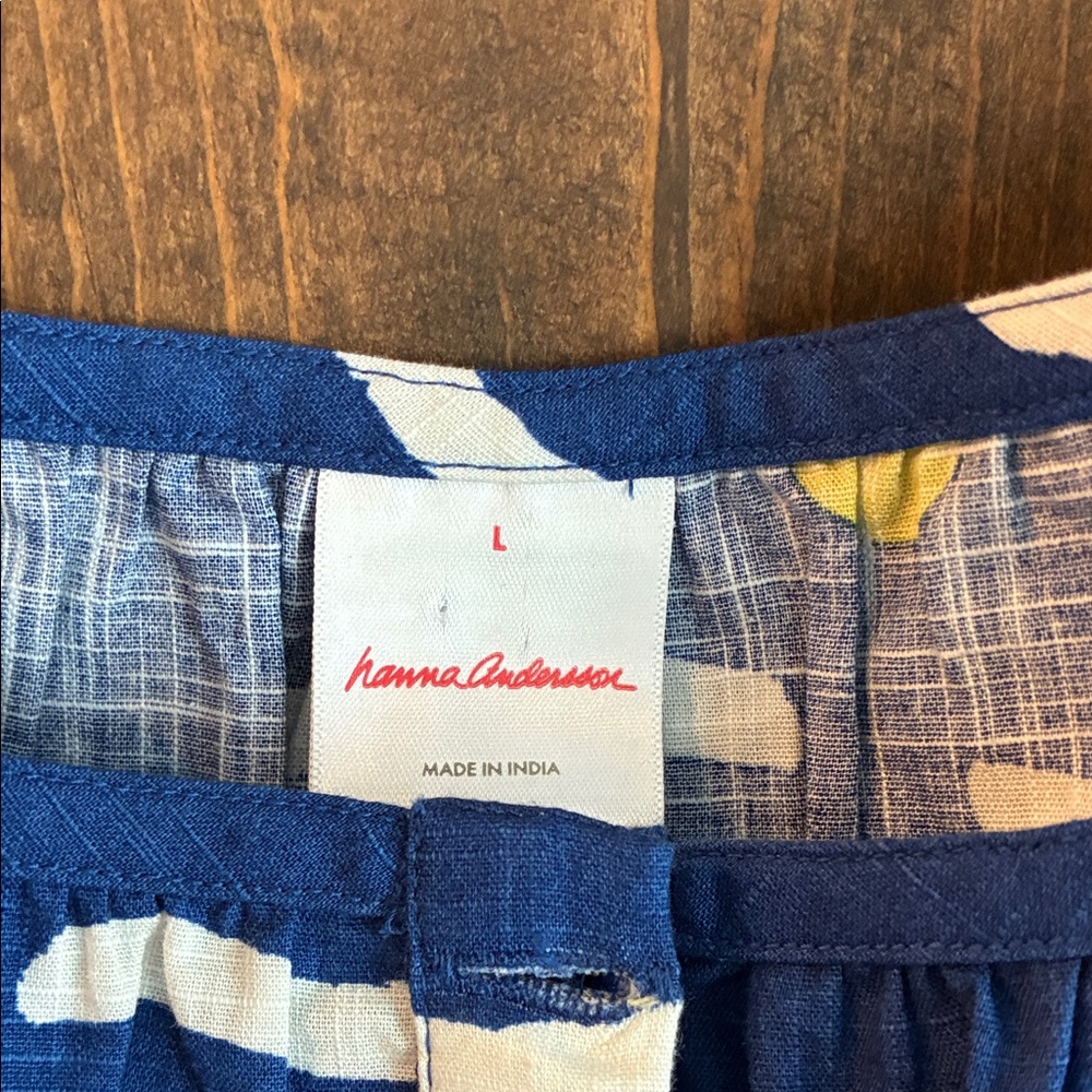 Hanna Andersson 100% Cotton Women’s Large Dress Blue and White w/ Yellow Details - Picture 2 of 6